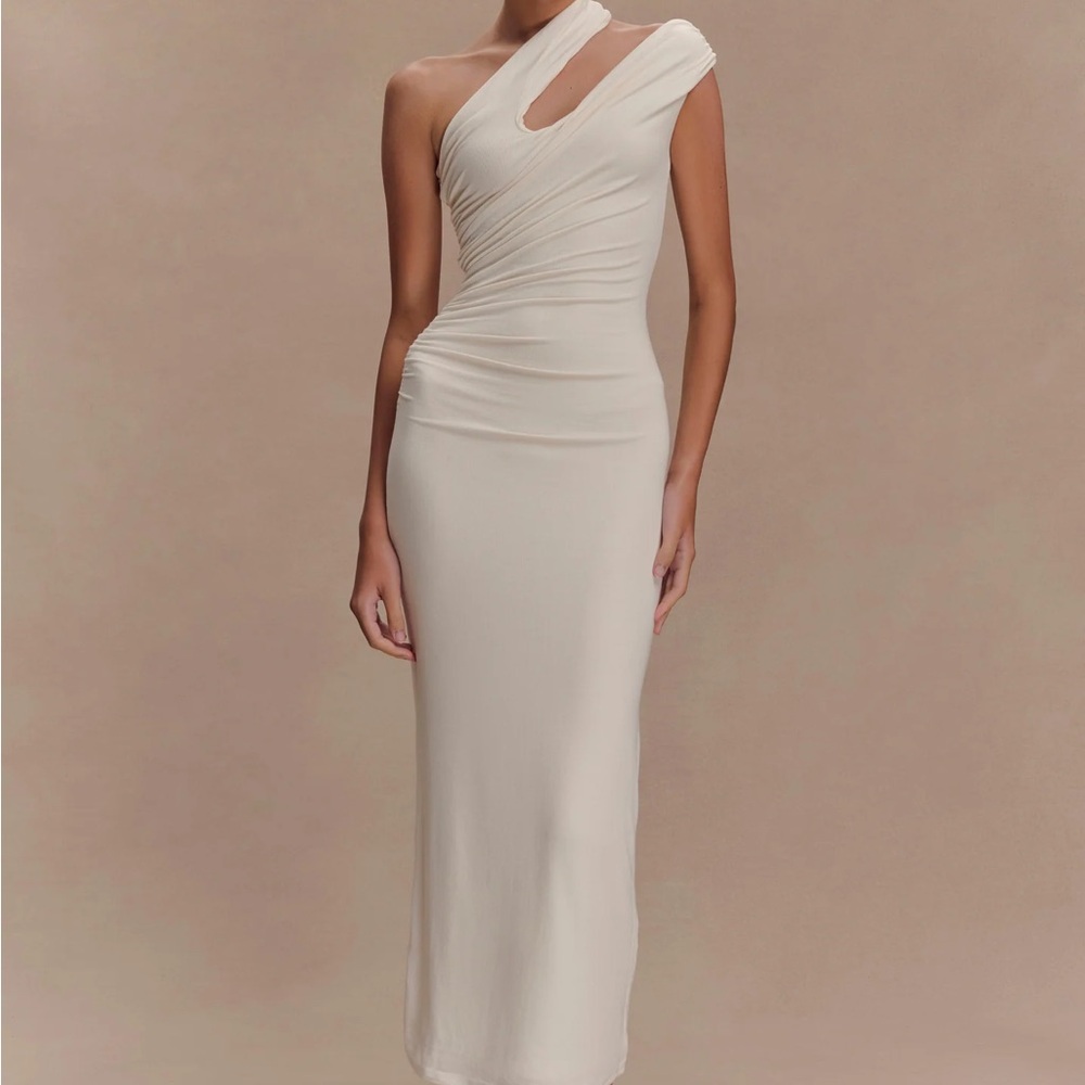 Meshki Cream One-Shoulder Sheath Dress